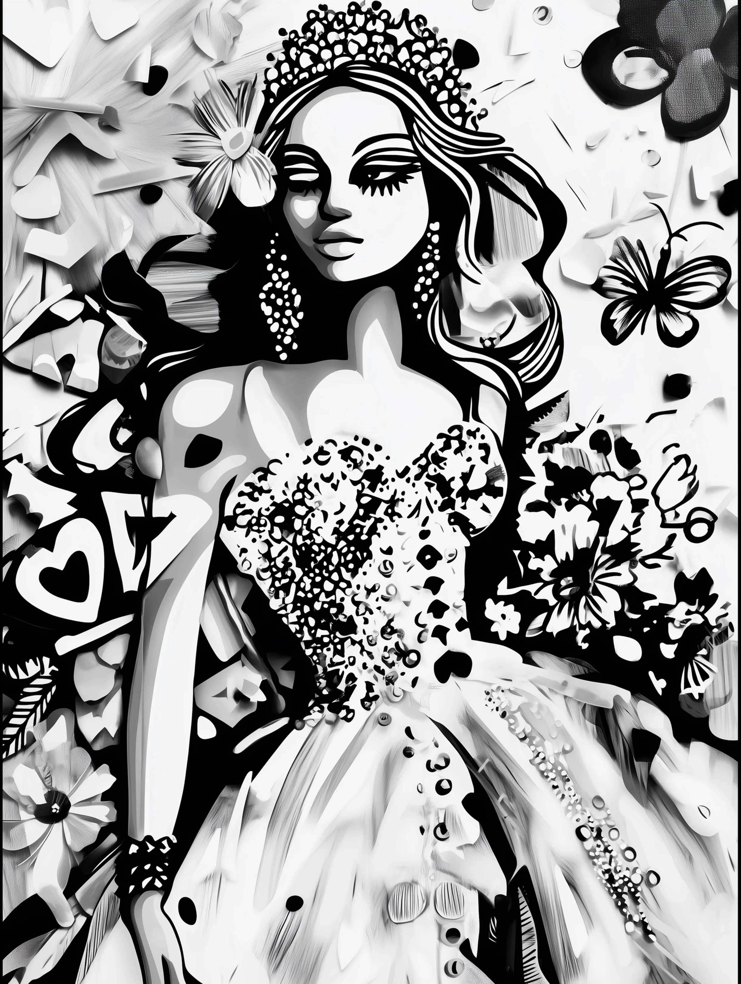 Free printable queen coloring page for adults featuring a playful winking queen